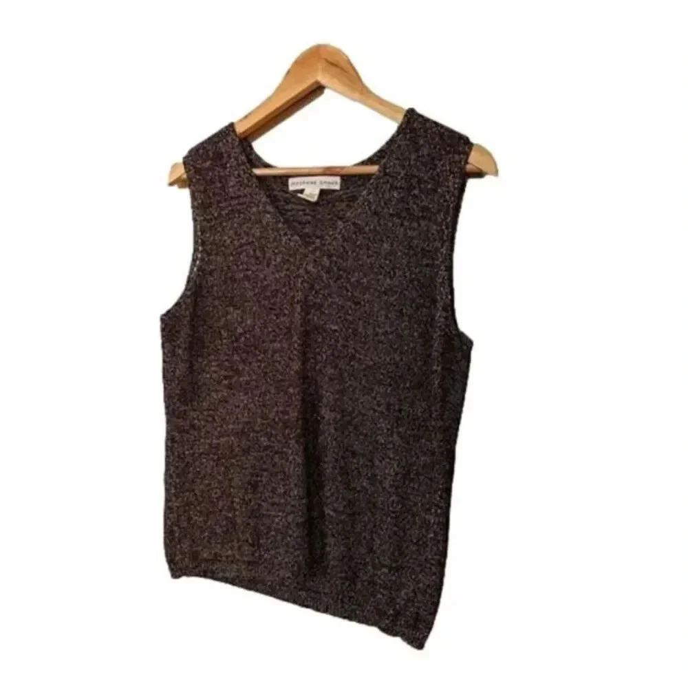 Josephine Chaus V Neck Metallic Sleeveless Sweater Medium